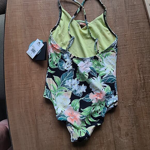 Volcom Girls Sunny Beach Floral One-Piece Swimsuit Kids 8 NEW Adjustable black - Picture 3 of 5